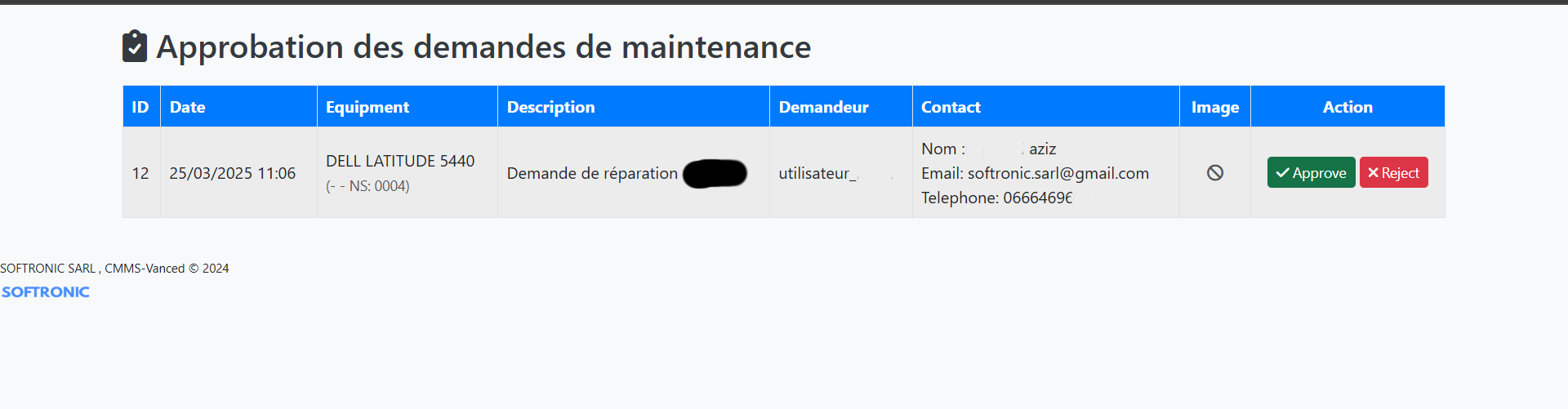 Interface d'approbation des demandes