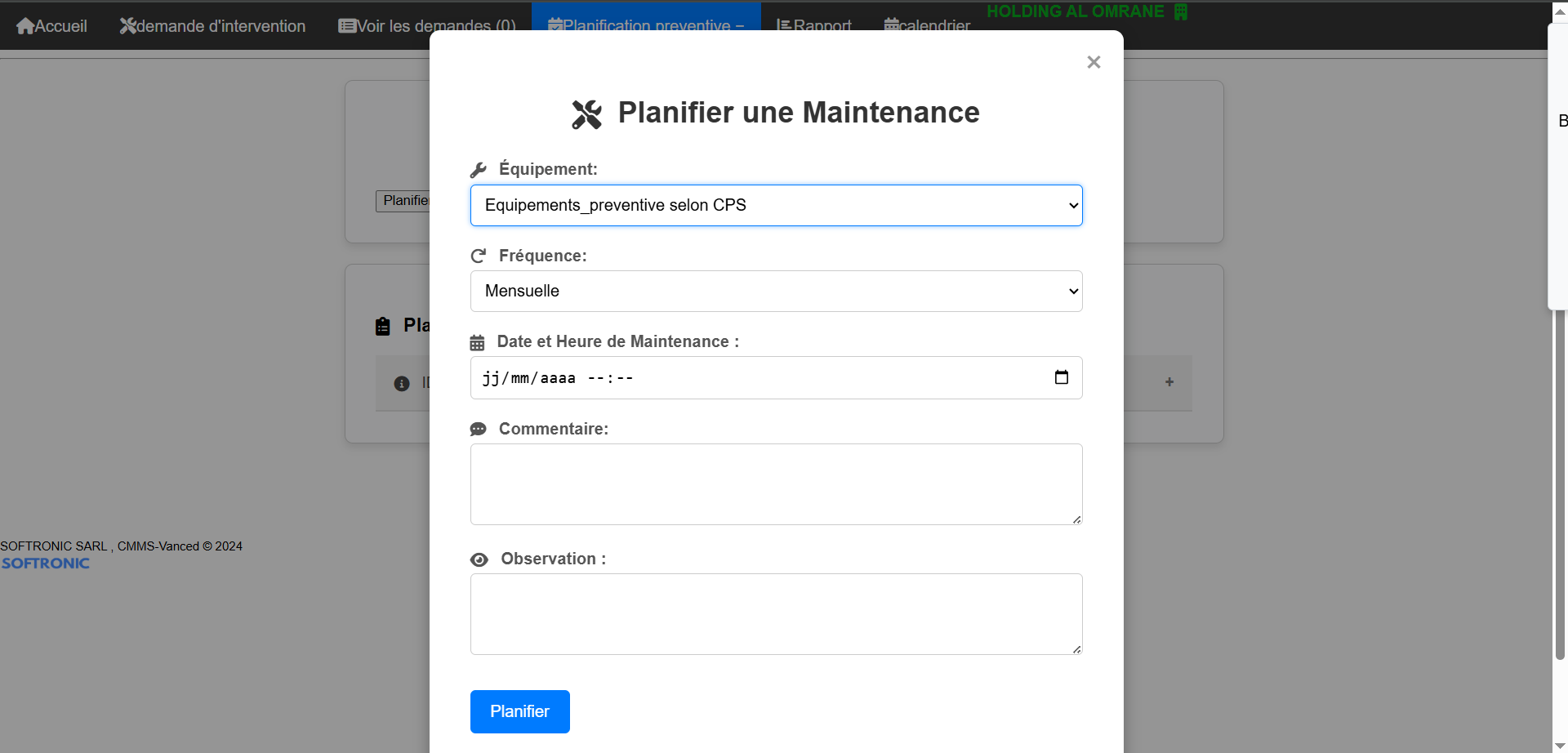 Formulaire de planification préventive